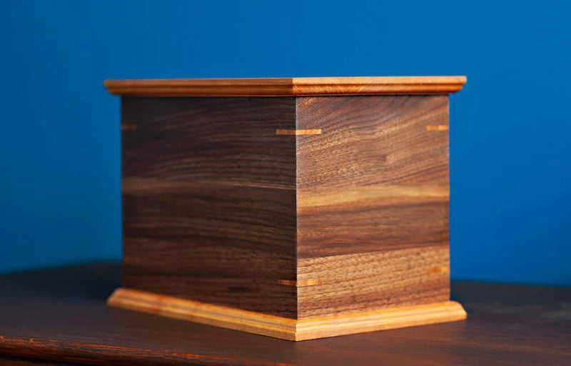 Walnut and Cherry Cremation Urn in Craftsman Style, Standard Adult Size