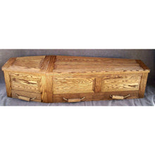 Load image into Gallery viewer, HOMESTEADER” OAK COFFIN SIDE VIEW
